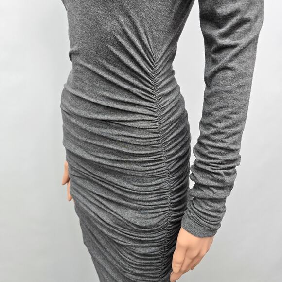 CLUB MONACO Ruched Body-Con Dress Scoop Neck Long sleeve Size XS X-Small Gray - Picture 7 of 10